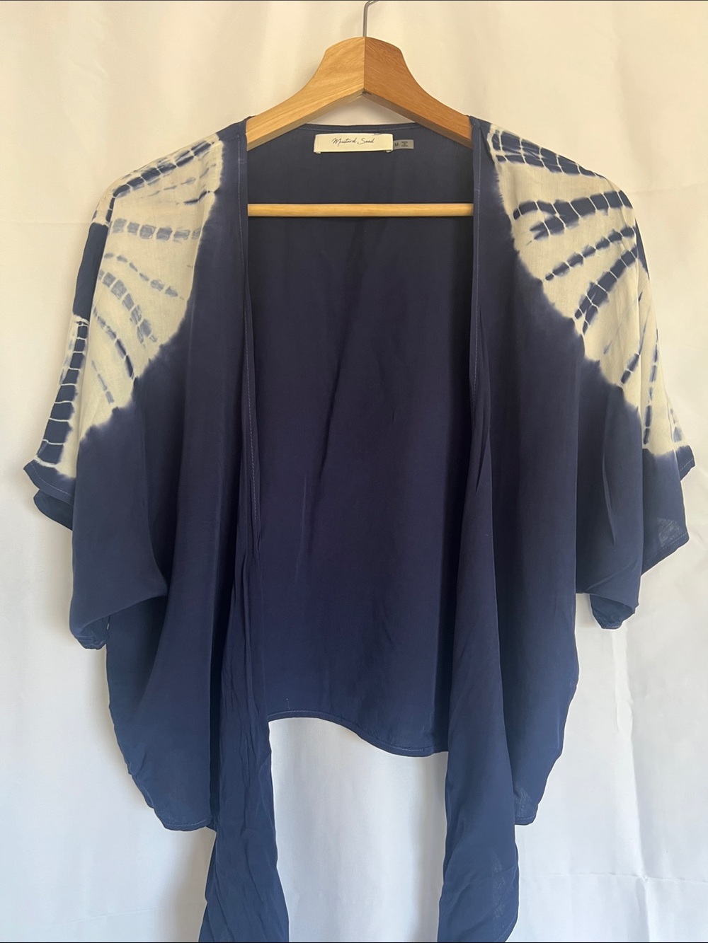 Mustard Seed Navy & White Tie-Dye Open Front Kimono Shrug